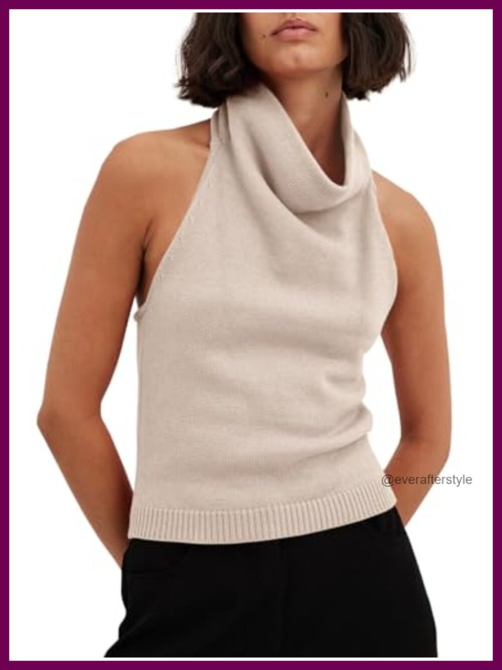 Turtleneck Sweater Vest Sleeveless Knit Backless Lace-Up Cami Tank Top